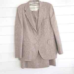 Marshall Field's Country Vintage Tan Herringbone Blazer Pencil 2 PC Skirt Set 8